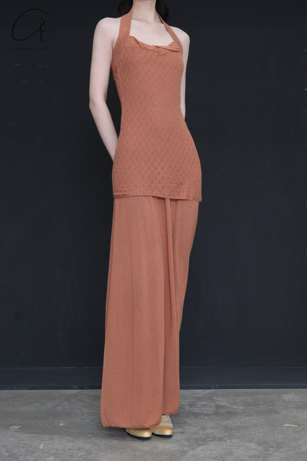 SWAYING/KNIT seamless halter neck long skirt SW24SS2L18 clay color PS68